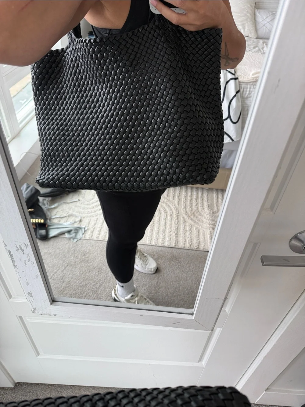 Woven Black Tote Bag with Double Handles